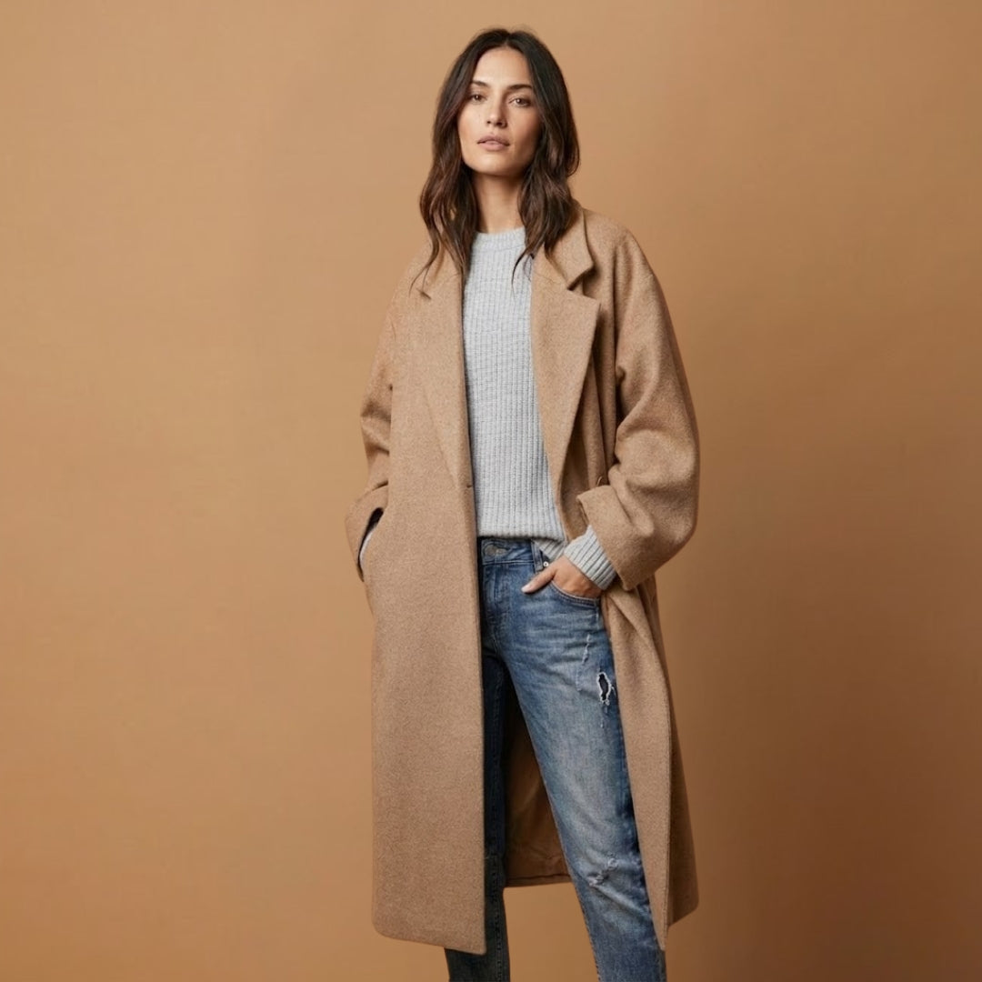 Warm Women's Overcoat with Button Front and Loose Fit Sleeves