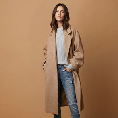 Warm Women's Overcoat with Button Front and Loose Fit Sleeves