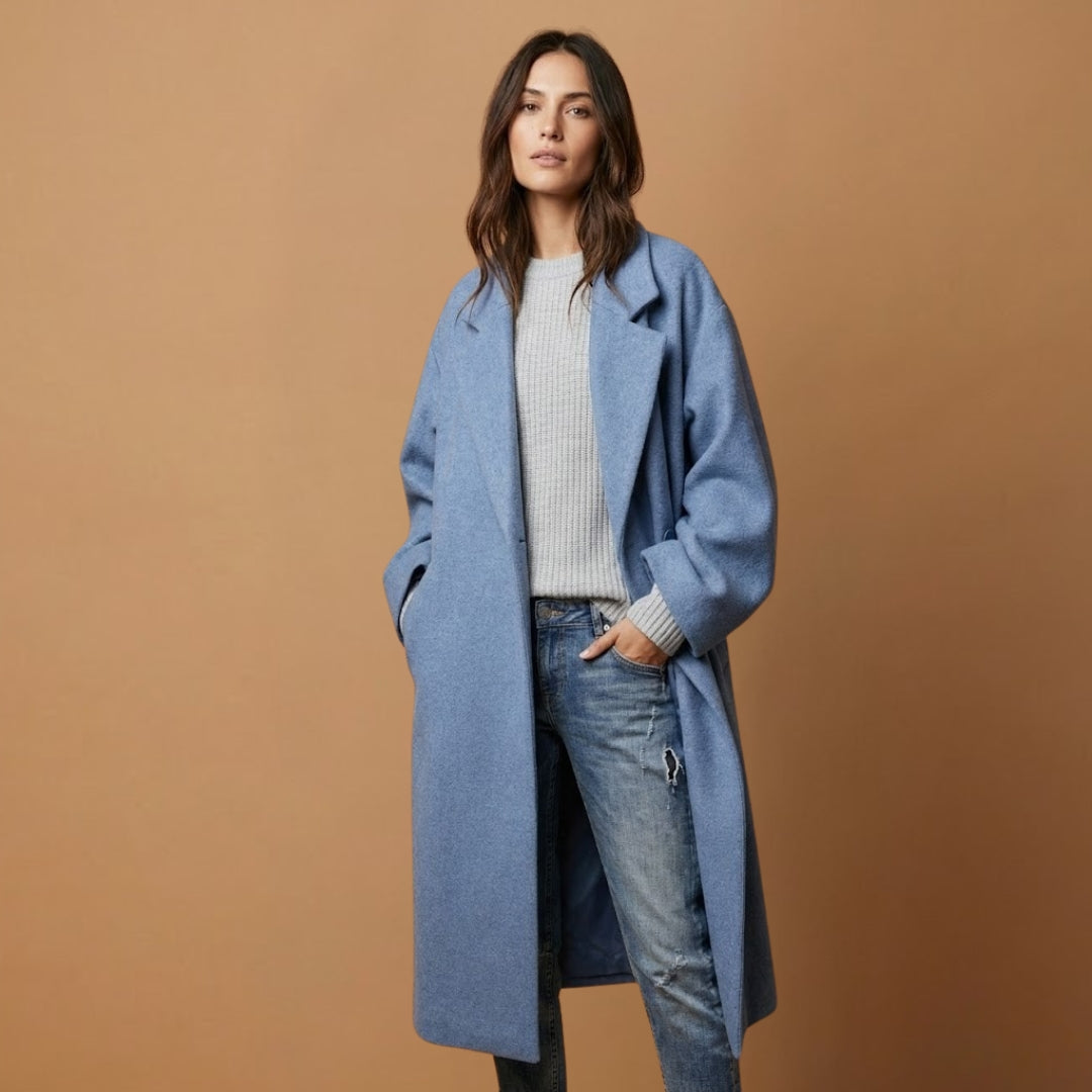 Warm Women's Overcoat with Button Front and Loose Fit Sleeves
