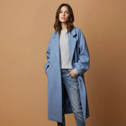 Warm Women's Overcoat with Button Front and Loose Fit Sleeves