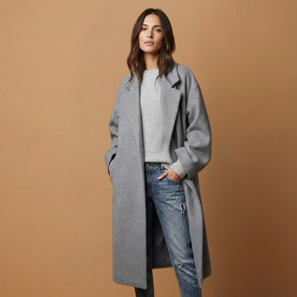 Warm Women's Overcoat with Button Front and Loose Fit Sleeves