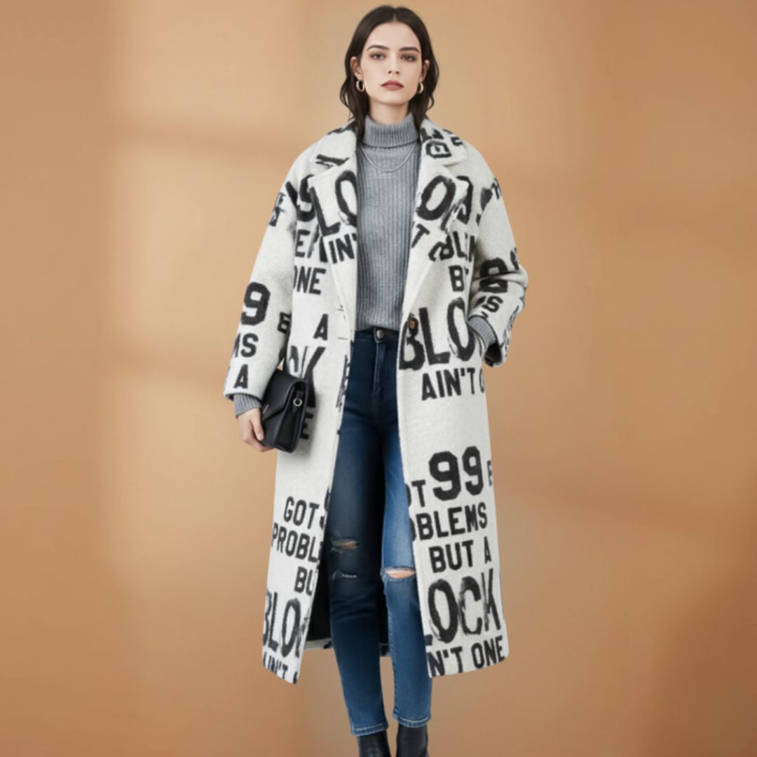 Trendy Ladies Coat with Classic Collar and Floral Print