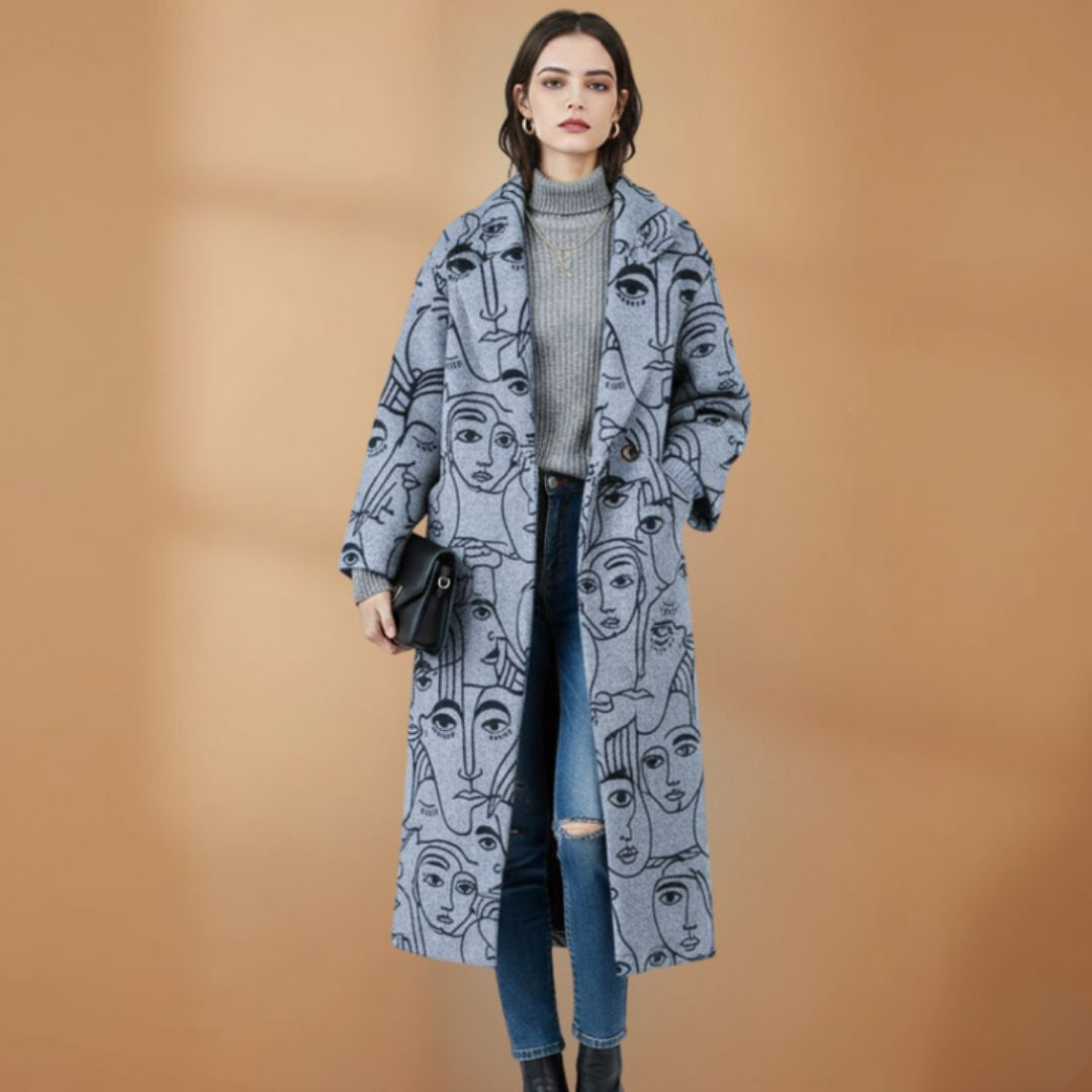 Trendy Ladies Coat with Classic Collar and Floral Print