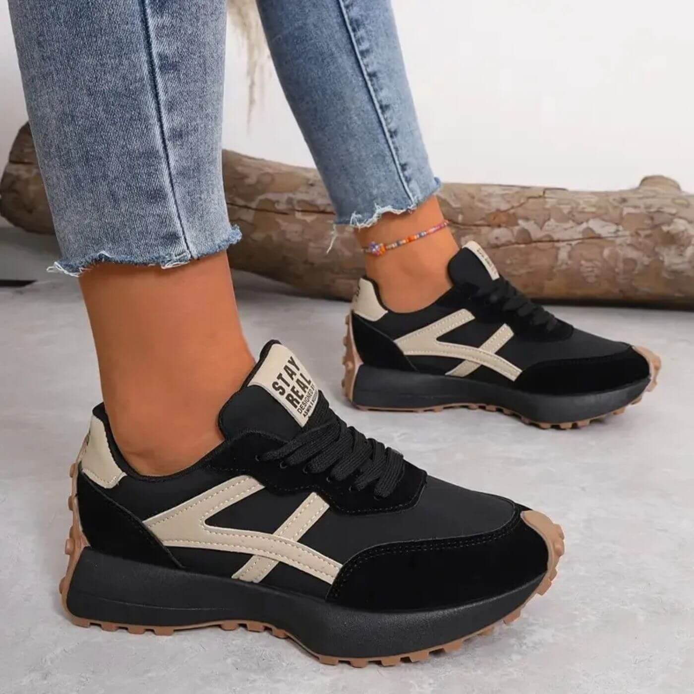 Ladies Fashion Sneakers - Thick Sole Contrast Detailing - ModishWorld