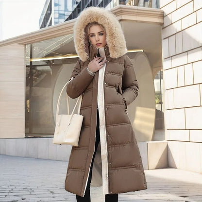 Warm Women's Down Filled Jacket with Adjustable Waist - ModishWorld