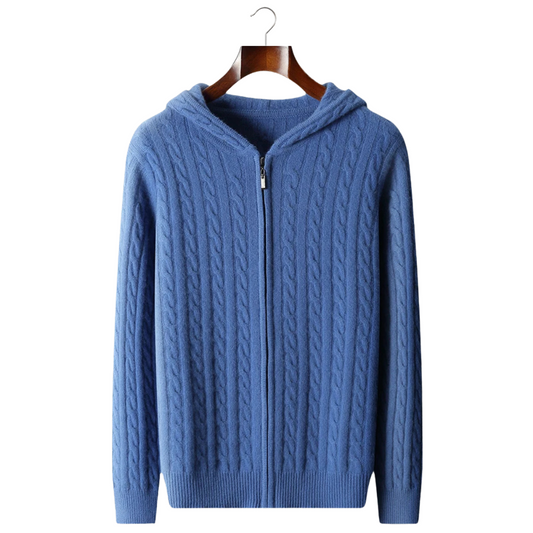 Warm Zip Up Mens Cable Sweater Hoodie - ModishWorld