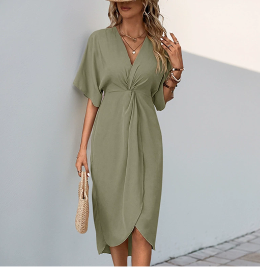 Chic V-Neck Wrap Around Dress - ModishWorld