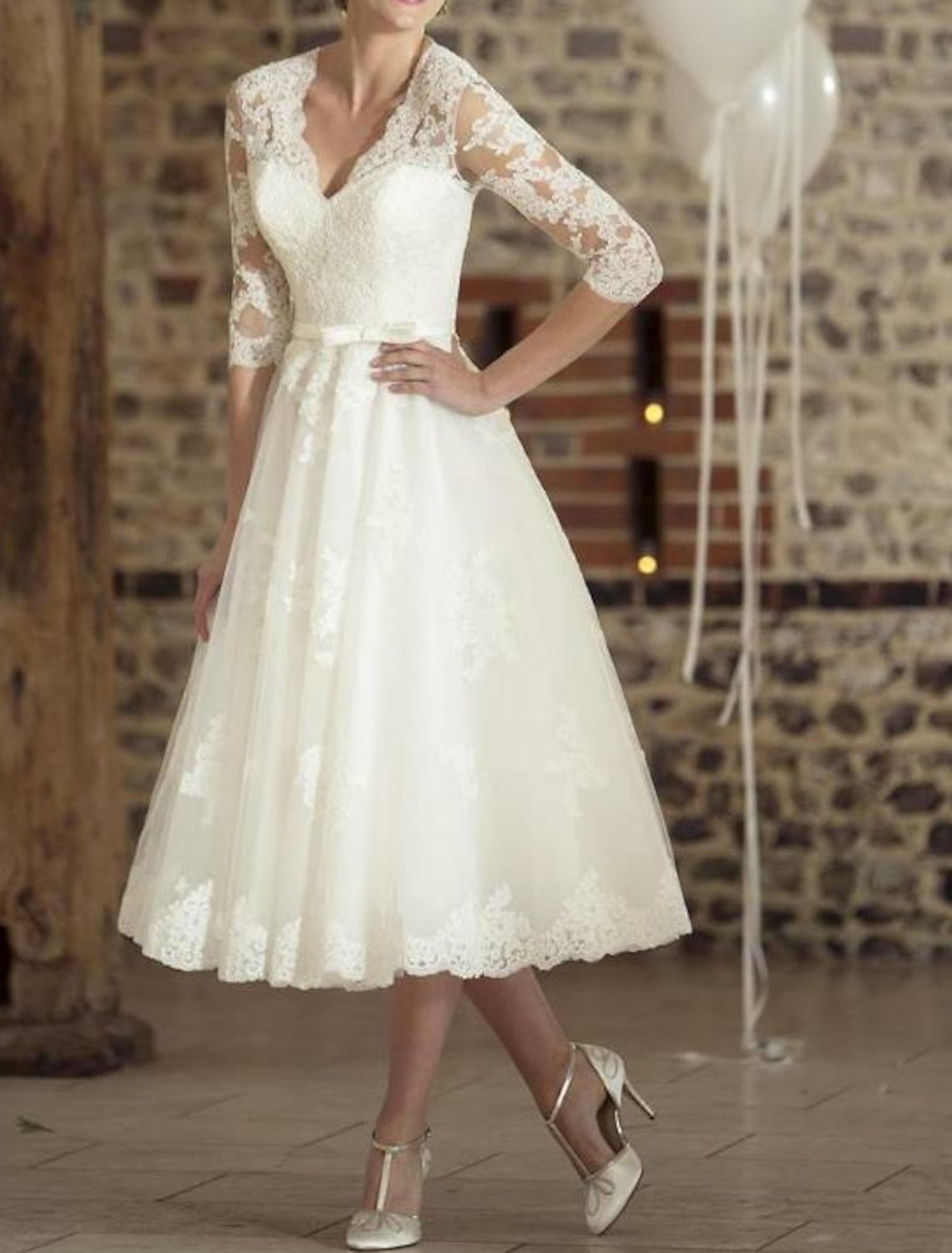 Classic Ladies Lace Midi Wedding Dress - Modish World