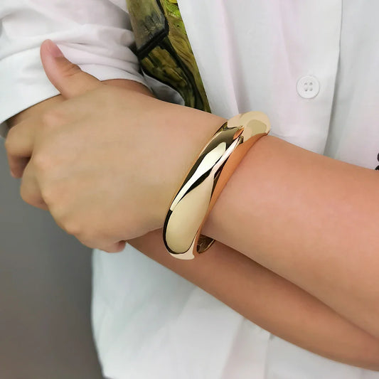 Elegant Two-Tone Gold Minimalist Cuff Bangle for Women
 - ModishWorld