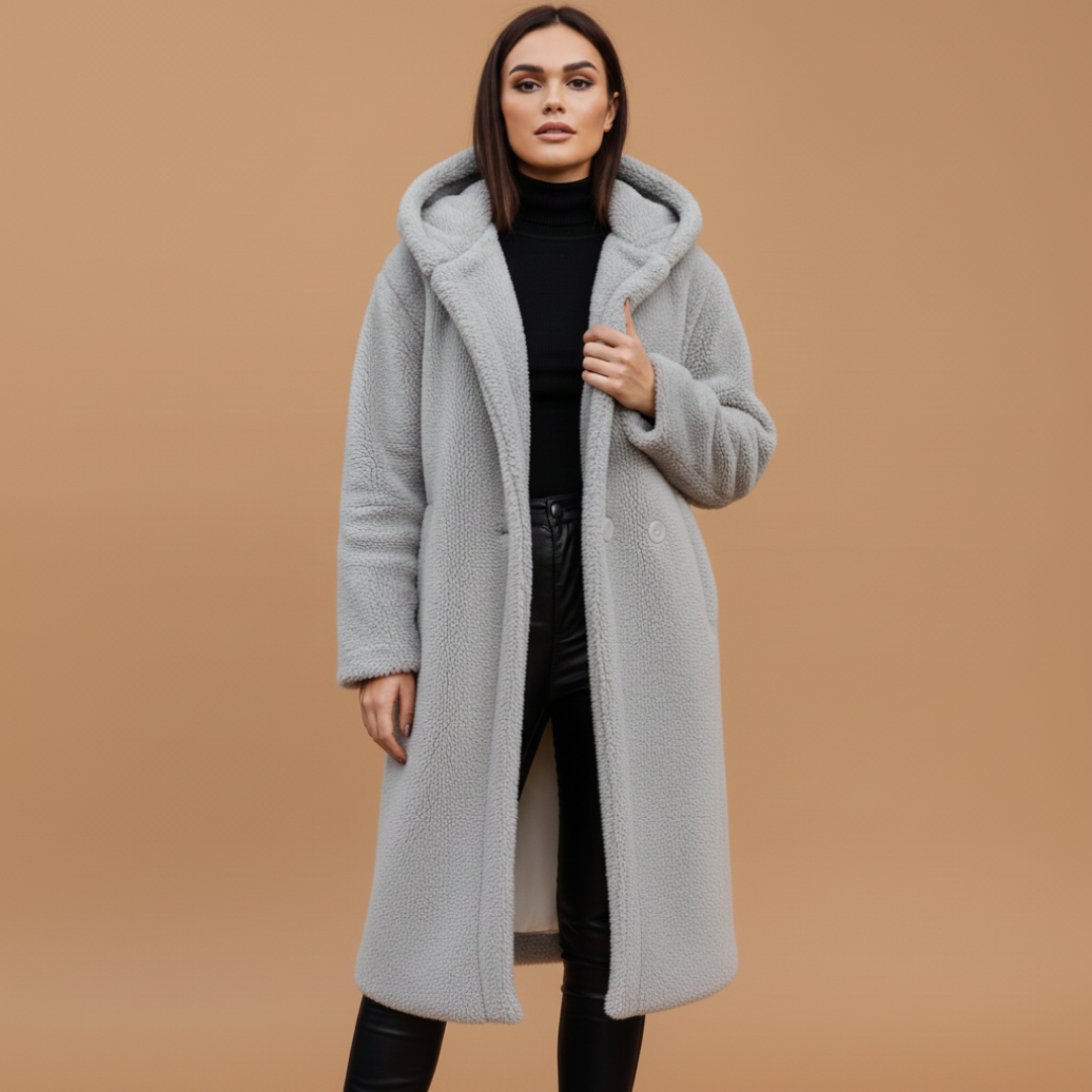 Ladies Warm Parka Coat with Hood and Pockets