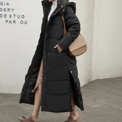 Warm Women's Down Filled Parka Coat - Long Hooded Style