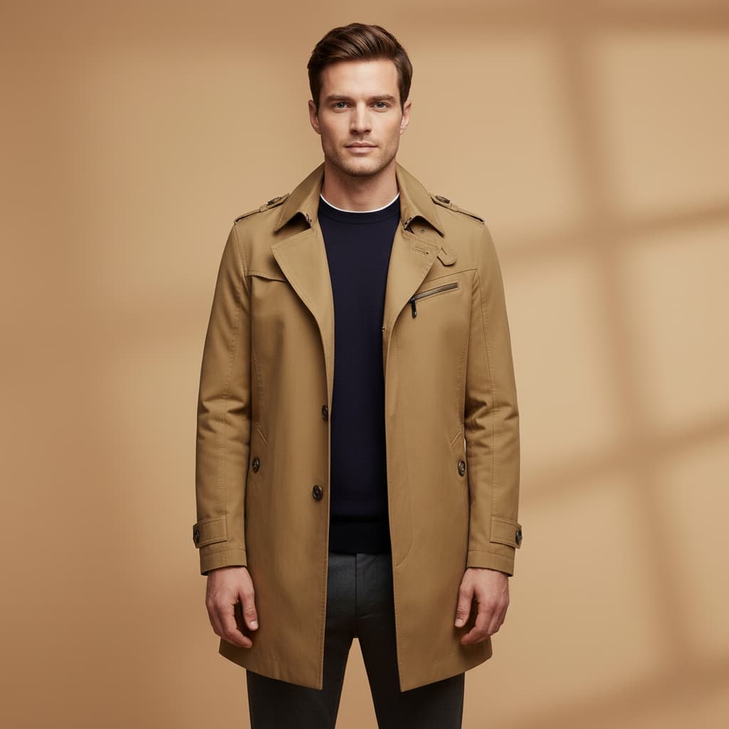 Waterproof Men's Jacket with Zip Pockets and Button Front