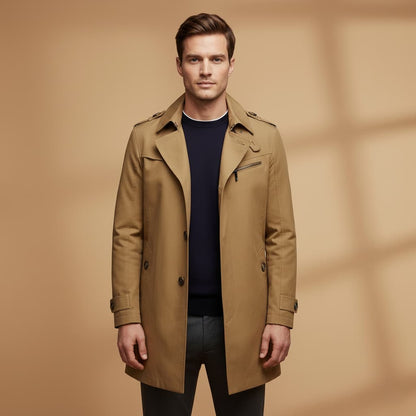 Waterproof Men's Jacket with Zip Pockets and Button Front