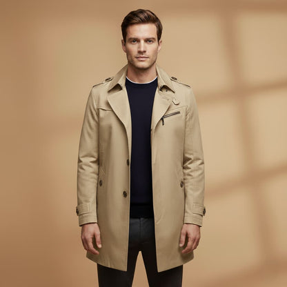 Waterproof Men's Jacket with Zip Pockets and Button Front