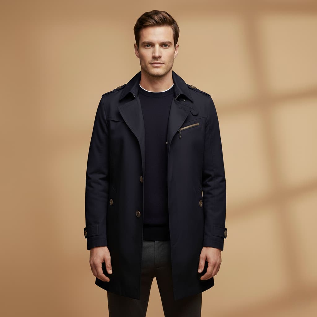 Waterproof Men's Jacket with Zip Pockets and Button Front