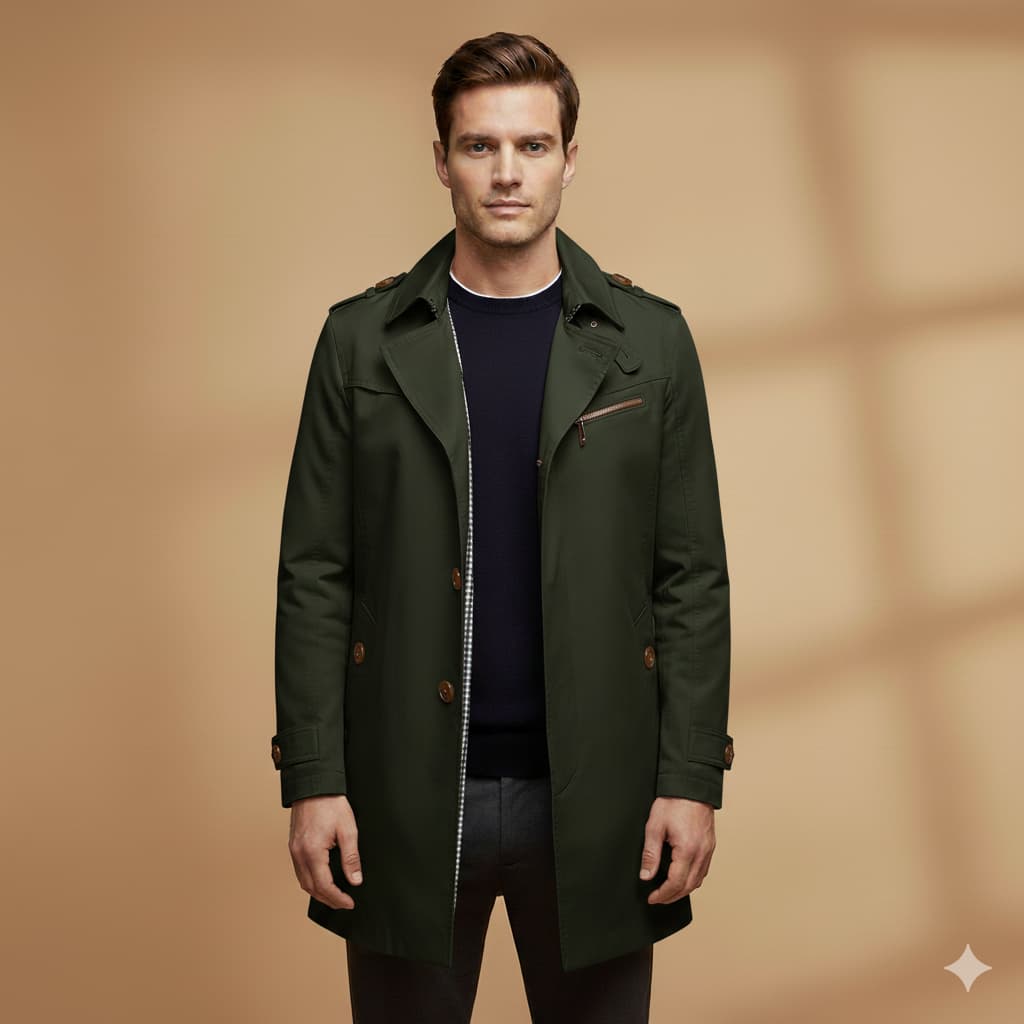 Waterproof Men's Jacket with Zip Pockets and Button Front