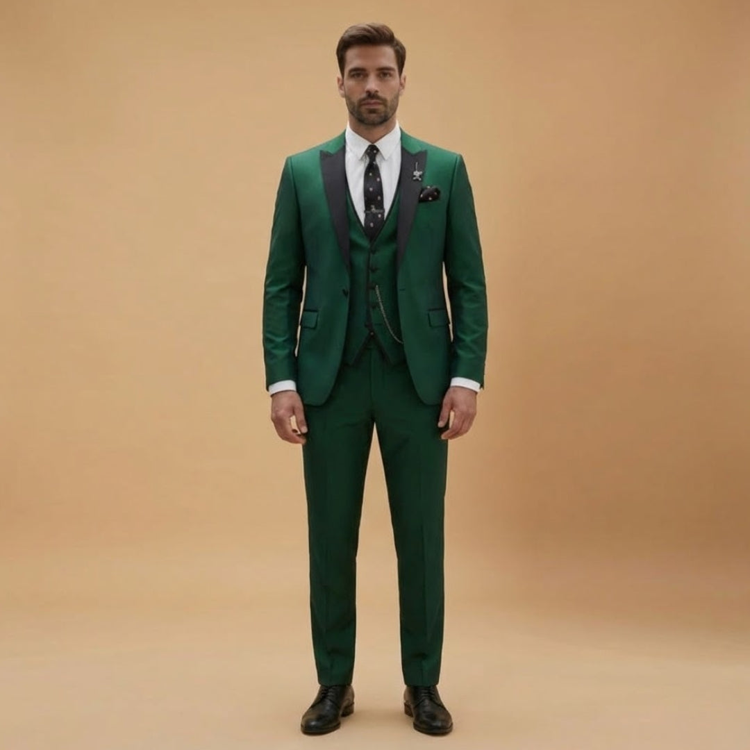 Slim Fit Men's 3 Piece Suit with Contrast Details
