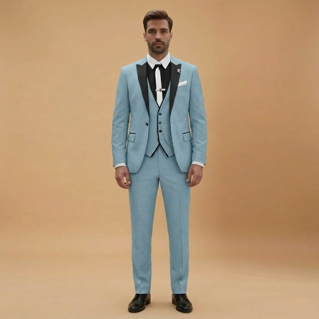 Slim Fit Men's 3 Piece Suit with Contrast Details