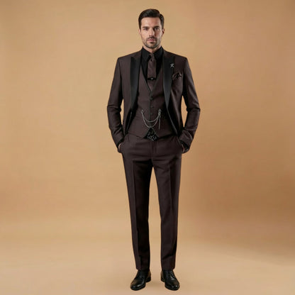 Slim Fit Men's 3 Piece Suit with Contrast Details
