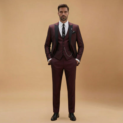 Slim Fit Men's 3 Piece Suit with Contrast Details