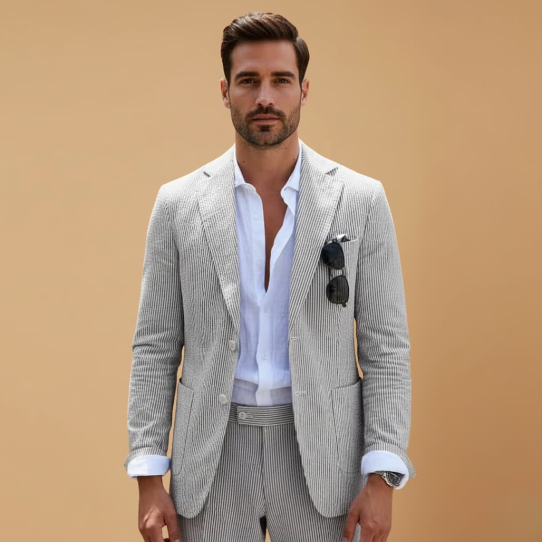 Classic 2-Piece Suit with Patterned Fabric and Slim Lapels