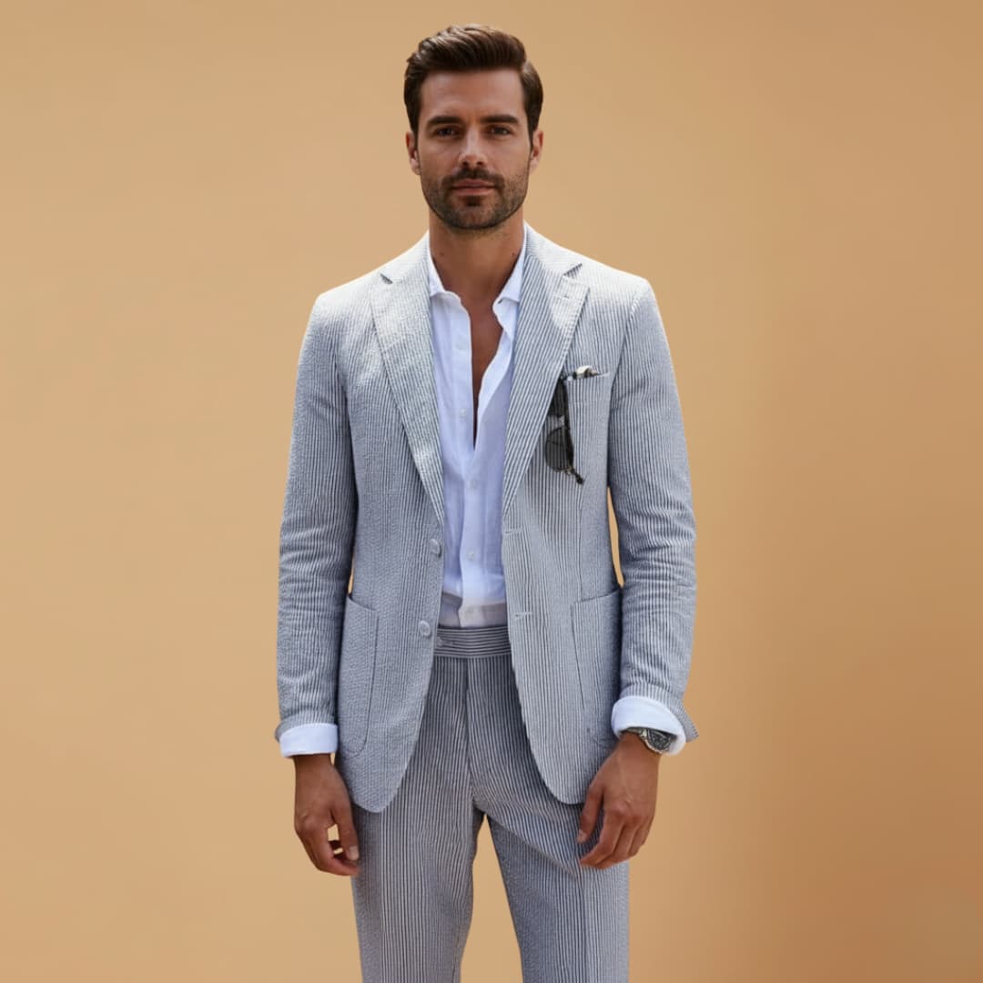 Classic 2-Piece Suit with Patterned Fabric and Slim Lapels