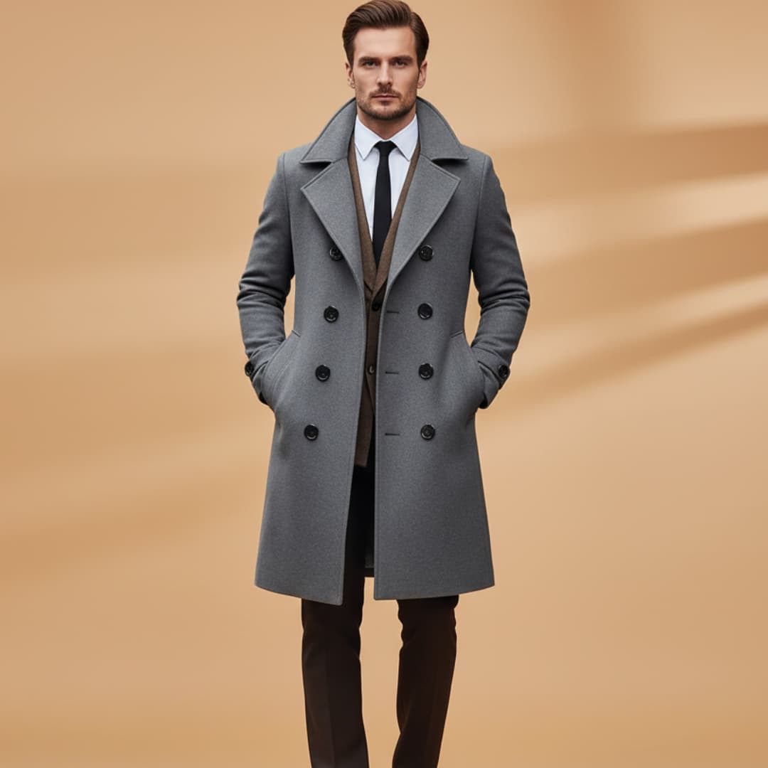 Warm Men's Tweed Overcoat with Button Front