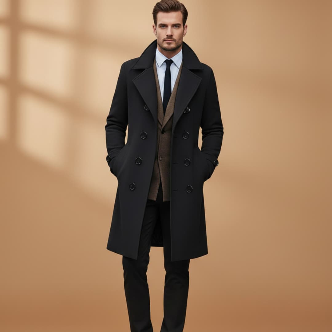 Warm Men's Tweed Overcoat with Button Front