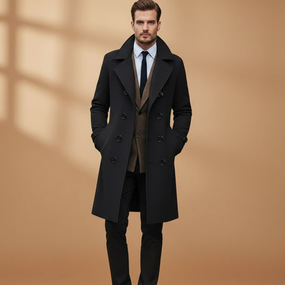 Warm Men's Tweed Overcoat with Button Front