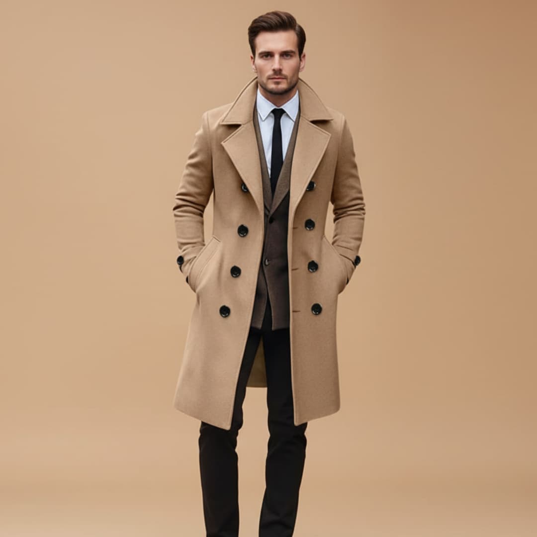 Warm Men's Tweed Overcoat with Button Front
