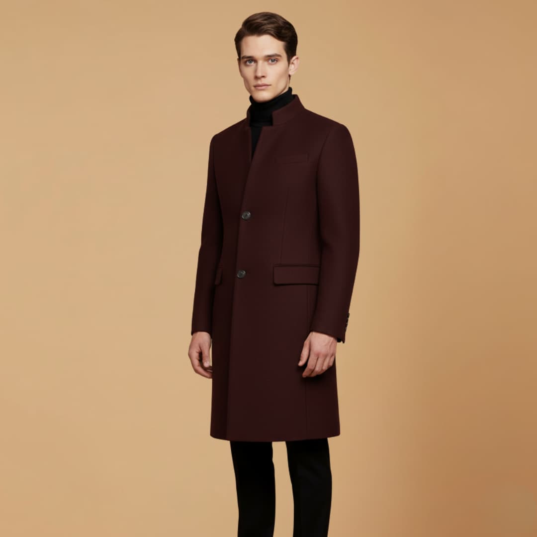 Warm Men's Wool Overcoat with Classic Button Front