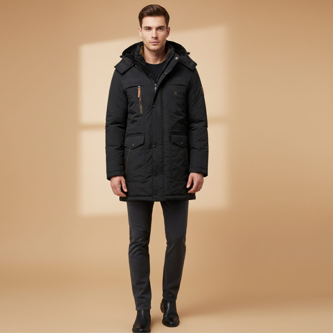 Warm Waterproof Men's Snow Jacket with Adjustable Hood