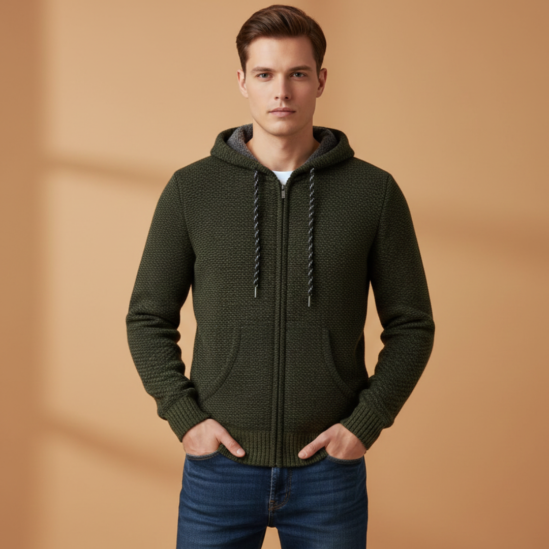 Warm Mens Zip Up Cardigan Sweater with Pockets