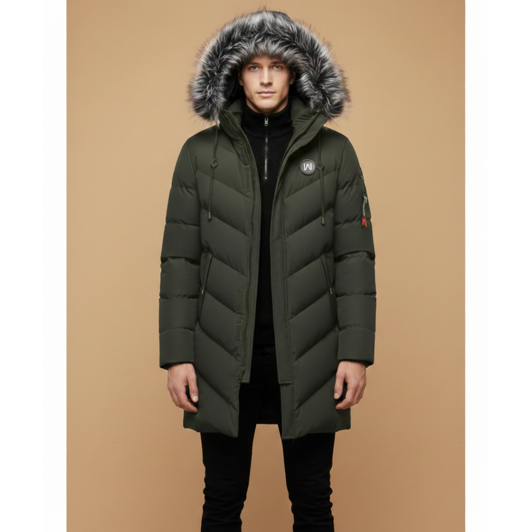 Waterproof Men's Padded Jacket with Hood and Zip