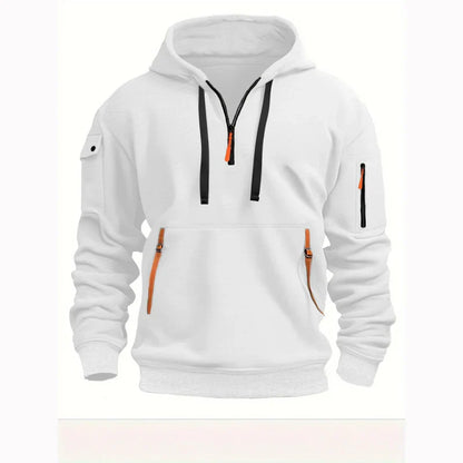 Men's Sporty Black Hoodie with Bright Zipper Details