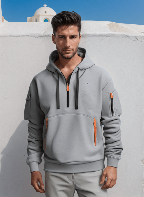 Men's Sporty Black Hoodie with Bright Zipper Details - Modish World
