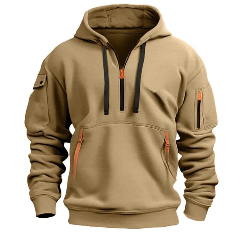 Men's Sporty Black Hoodie with Bright Zipper Details