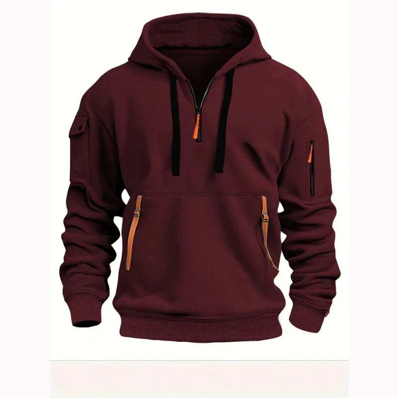 Men's Sporty Black Hoodie with Bright Zipper Details