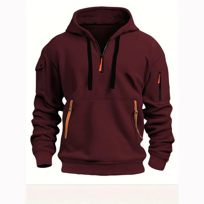 Men's Sporty Black Hoodie with Bright Zipper Details