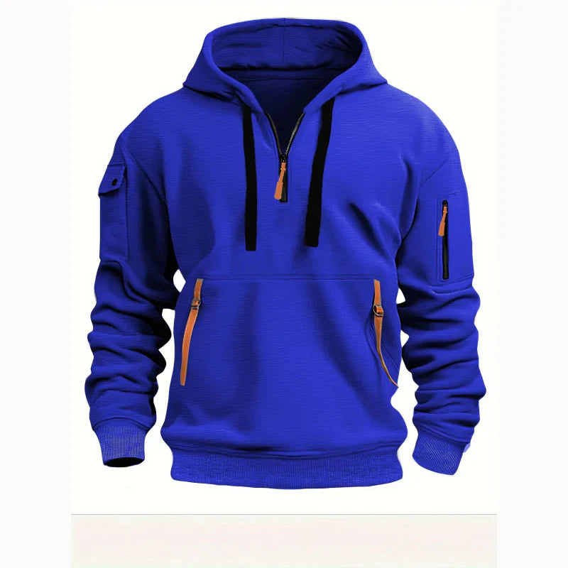 Men's Sporty Black Hoodie with Bright Zipper Details