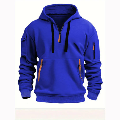 Men's Sporty Black Hoodie with Bright Zipper Details