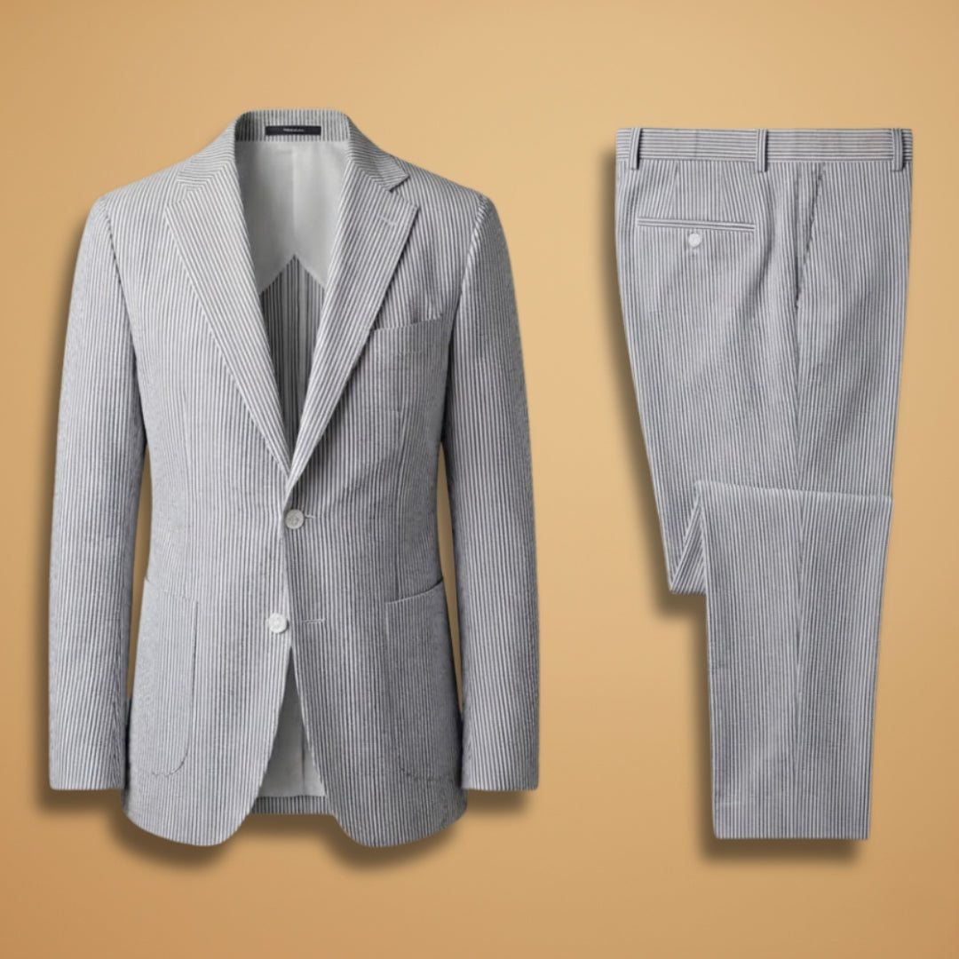Classic 2-Piece Suit with Patterned Fabric and Slim Lapels - Modish World