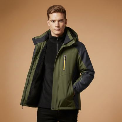 Waterproof Men's Parka Jacket with Hood and Pockets