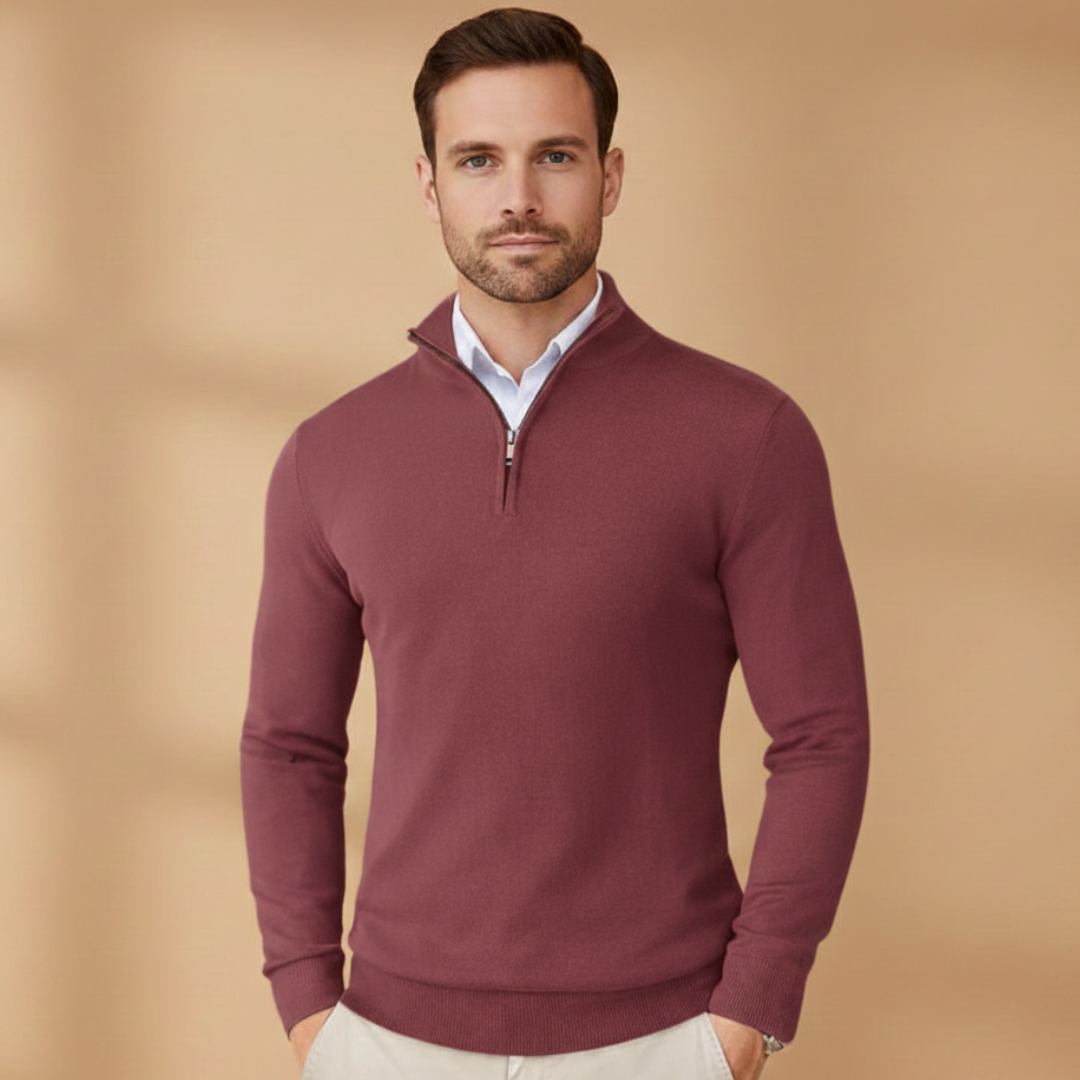 Men's Zip Neck Ribbed Crew Sweater