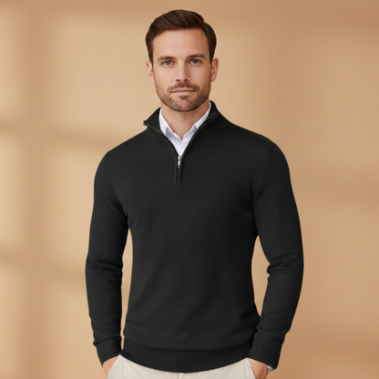 Men's Zip Neck Ribbed Crew Sweater