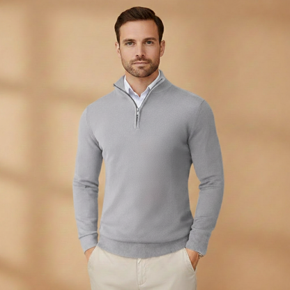 Men's Zip Neck Ribbed Crew Sweater