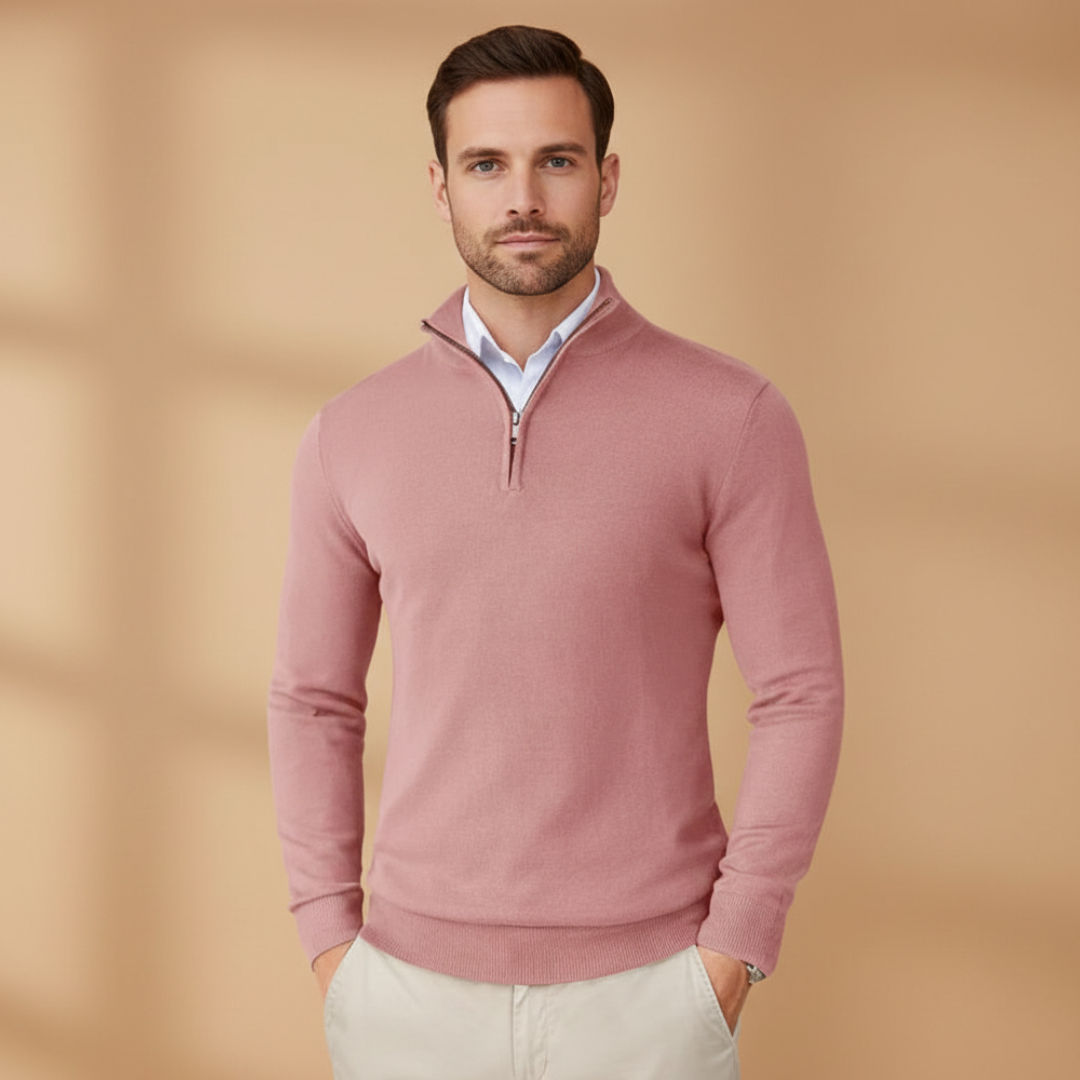 Men's Zip Neck Ribbed Crew Sweater
