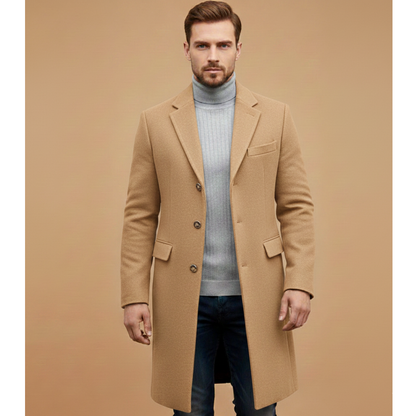 Classic Fit Overcoat with Button Front Closure
