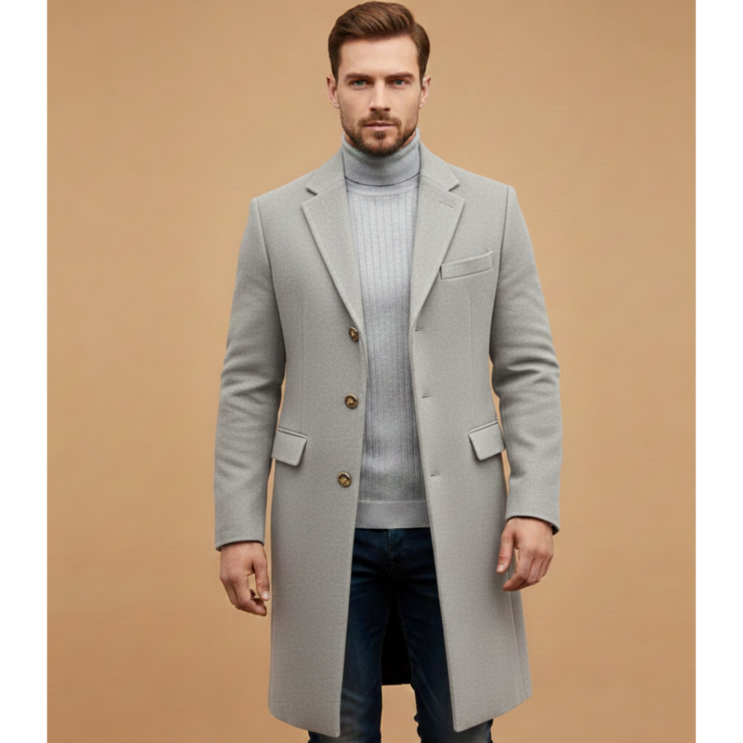 Classic Fit Overcoat with Button Front Closure