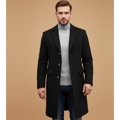 Classic Fit Overcoat with Button Front Closure